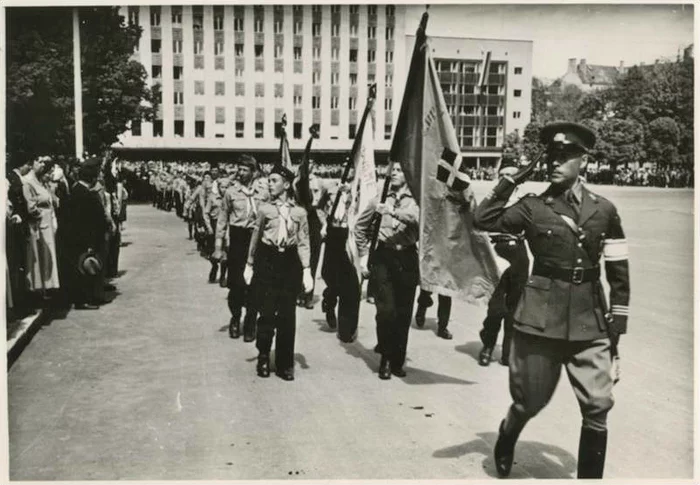 Estonian pioneers of the 1930s - Parade, Children, 1930s, Tallinn, Estonia, Black and white photo