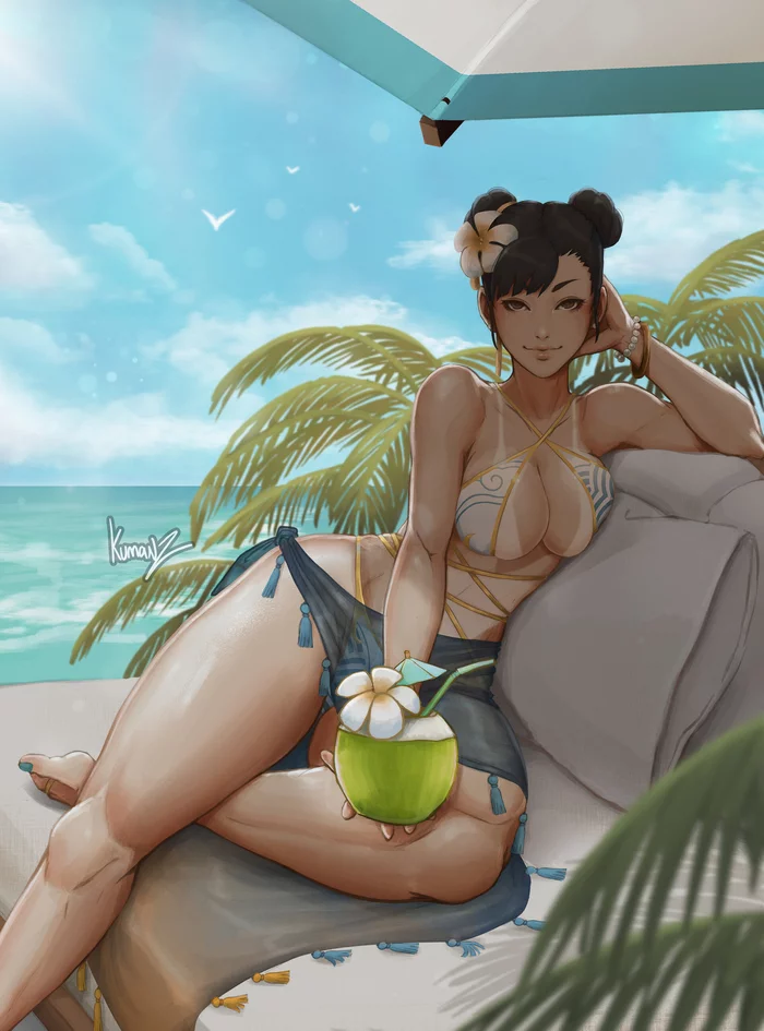 Chun-Li - NSFW, Аниме, Арт, Anime Art, Рисованная эротика, Street Fighter, Игры, Chun-Li, Девушки, Бикини, Крепкая девушка