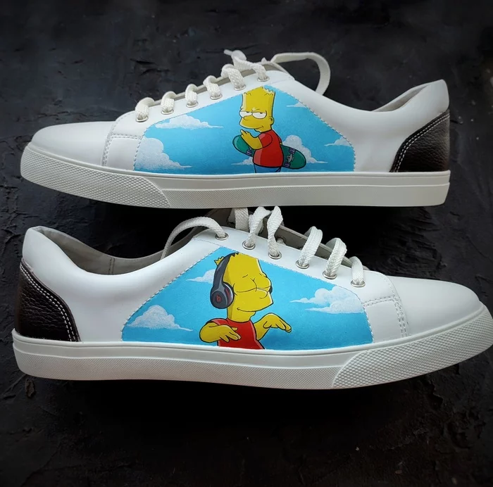 Sneakers with Bart - My, Sneakers, Bart Simpson, The Simpsons, Painting, Painting, Needlework without process, Longpost