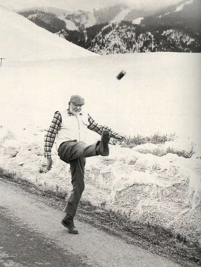 Ernest Hemingway kicking a beer can, 1959 Photograph by John Bryson - A life, Writers, Beer, Literature, Ernest Hemingway