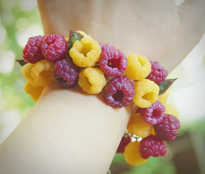 And how do you like this combination?Handmade bracelet! - My, Handmade, beauty of nature, Longpost, Summer, Berries, Лепка, Realism, beauty, Polymer clay, Women, Girls, Presents, Needlework without process, Needlework, Interesting, The photo, Creation, Art, Raspberries