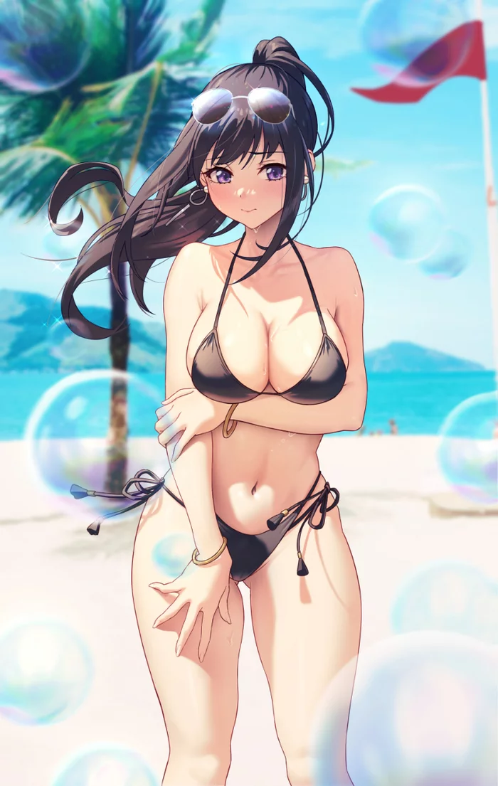 Takina Inoue - NSFW, Anime, Art, Anime art, Lycoris Recoil, Takina Inoue, Girls, Swimsuit, Beach, Inoue Takina, Solar Bim