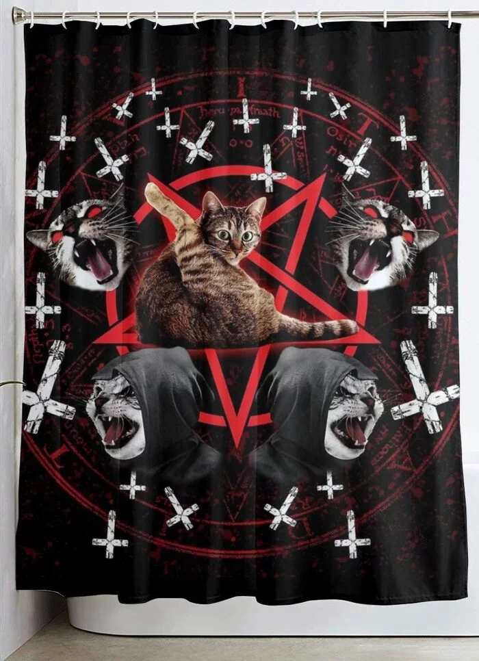 The perfect curtain doesn't exist... - Curtains, Curtains, cat, Bathroom, Satanism, Ideally, Repeat