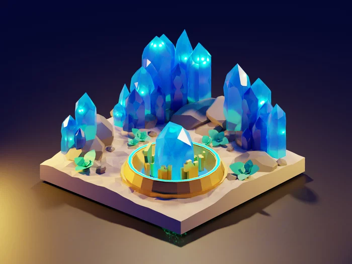 fantasy crystals - My, 3D, Computer games, Soundless, Blender, Games, Video game