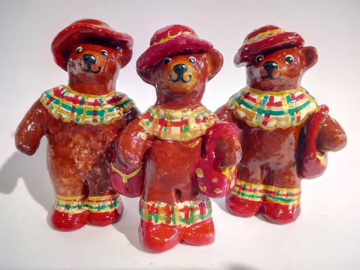 Triplets Toptygins - My, Handmade, Decor, Лепка, Sculpture, Animalistics, Anthropomorphic, Bears, Needlework without process, Longpost