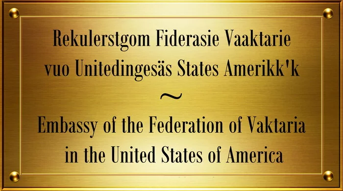 (Ёlonds lingue) An example of the plate of the Vaktaria Federation embassy in the United States - My, Politics, Linguistics, Conlangi, Linguofriki