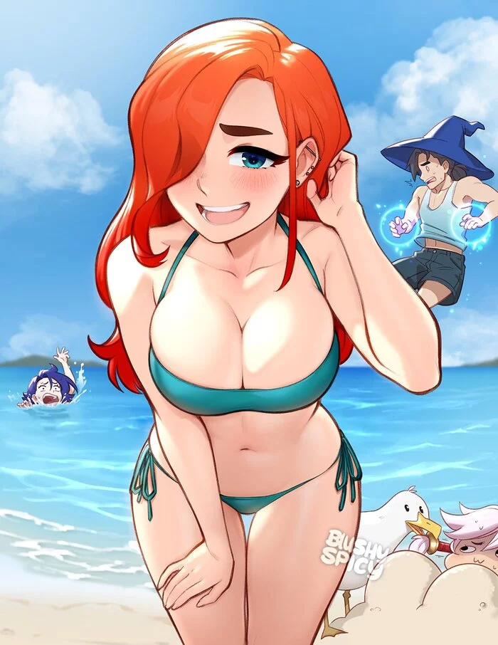 Everything is fine... Almost - NSFW, Drawing, Girls, Redheads, Swimsuit, Confusion, BlushyPixy, Erotic, Art