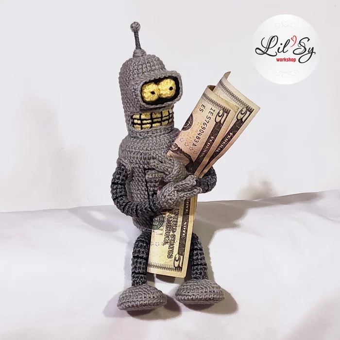 Pocket Bender Rodriguez - My, Knitted toys, Amigurumi, Crochet, Bender Rodriguez, Futurama, Robot, Needlework without process, Longpost