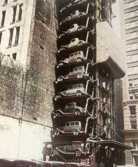 Parking system in New York, 1930 - The photo, Black and white photo, Old photo, Photographer, New York, Parking