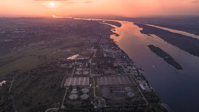 Summer sunset on the Volga - My, The photo, Sunset, Nizhny Novgorod, Volga river, Wastewater treatment plants, Aerial photography