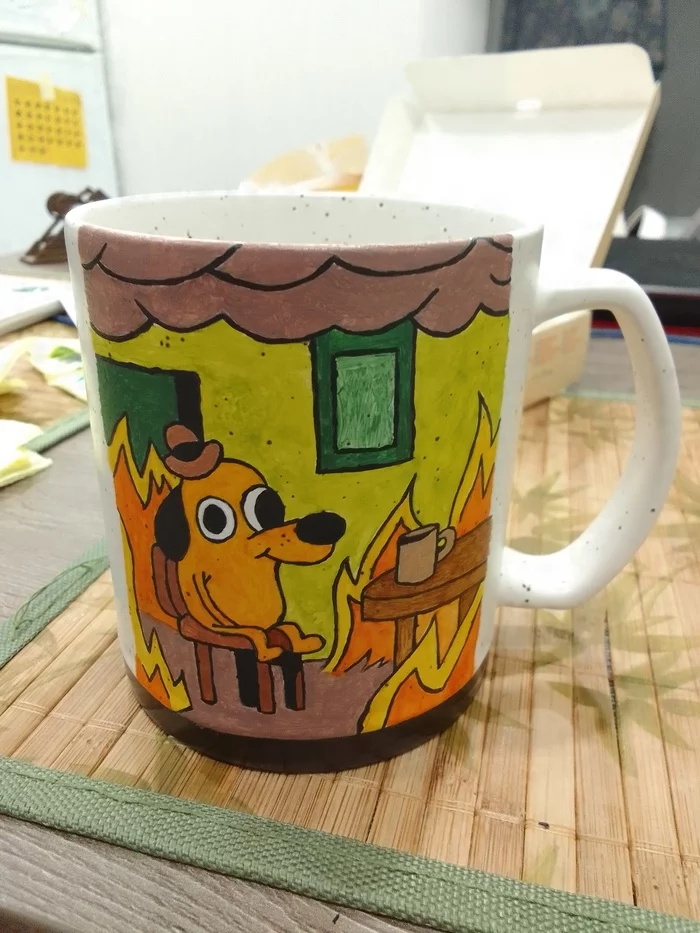 This is fine - Моё, Мемы, Кружка с декором, Собака, Роспись, Краски, Подарки, Творчество, Рукоделие без процесса