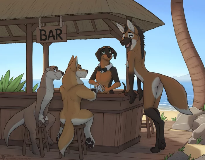 beach bar - NSFW, Furry, Anthro, Art, Yiff, Furotica, Furry wolf, Furry Otter, Furry dog, Jishinu, Furotica male, Furry male