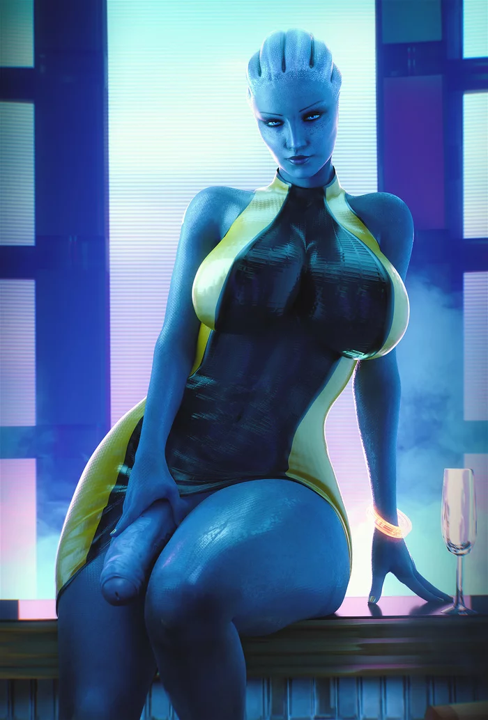 Liara T'Soni - NSFW, Futanari, Futa art, Big dick futa, Liara Tsoni, Mass effect, Fugtrup, Longpost