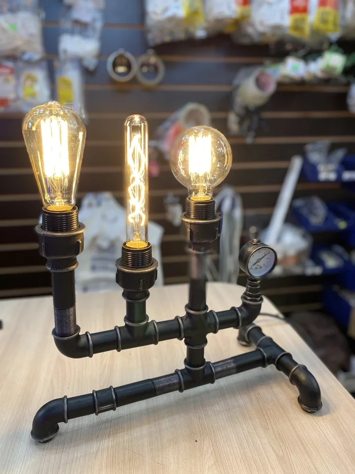 Steampunk lamp made of cast iron plumbing pipes - My, Steampunk, Lamp, Loft, Interior, Cool, Art, Dieselpunk, Video, Vertical video, Longpost, Needlework without process
