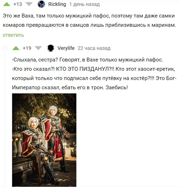 Про Вархаммер и маскулинность - Юмор, Скриншот, Комментарии на Пикабу, Warhammer, Warhammer 40k, Adepta Sororitas, Женщины, Мужчины, Сержант Хартман