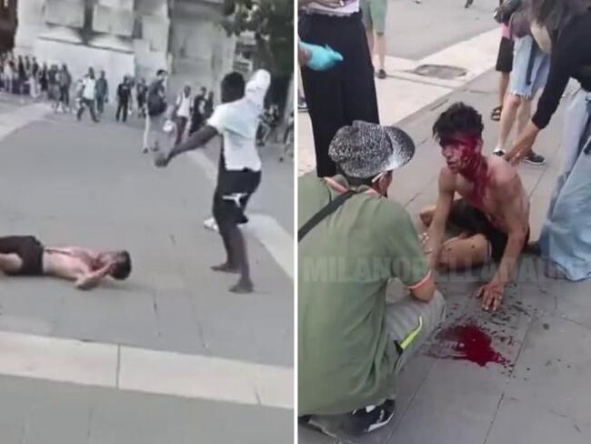Unexpectedly knocked out - Video, Italy, Milan, news, Fight, Beating, Hit, Knockout, Black people, Attack, Conflict, Negative, Vertical video, Longpost