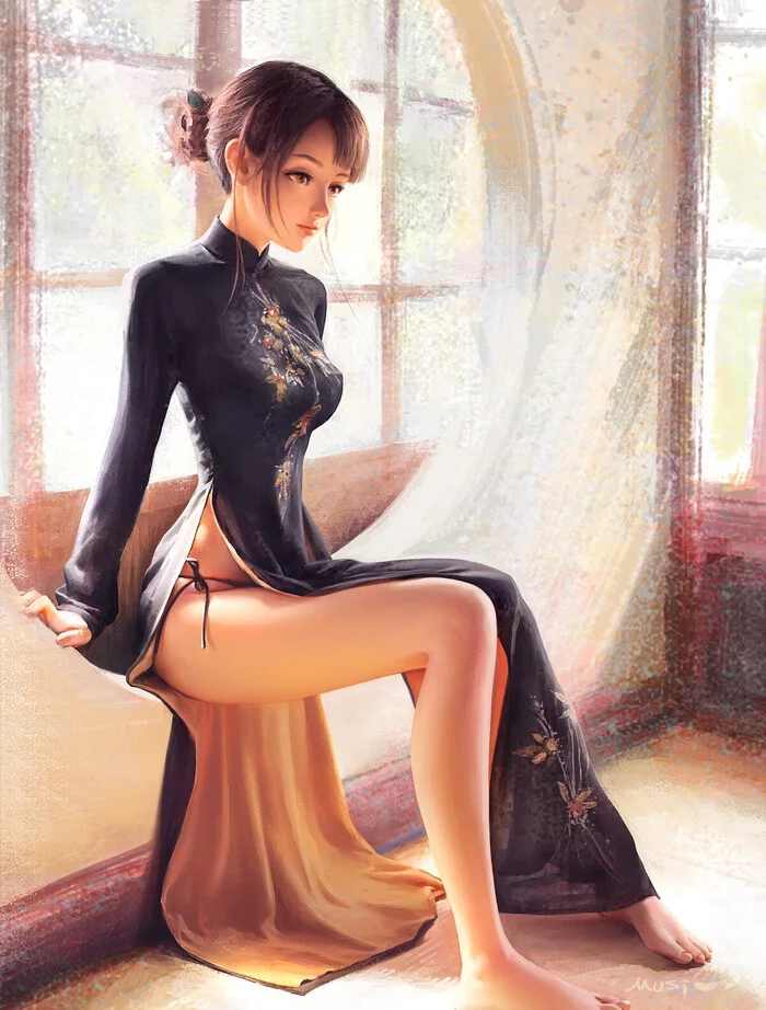 Girl in qipao - Art, Artstation, Girls, Qipao, Africas