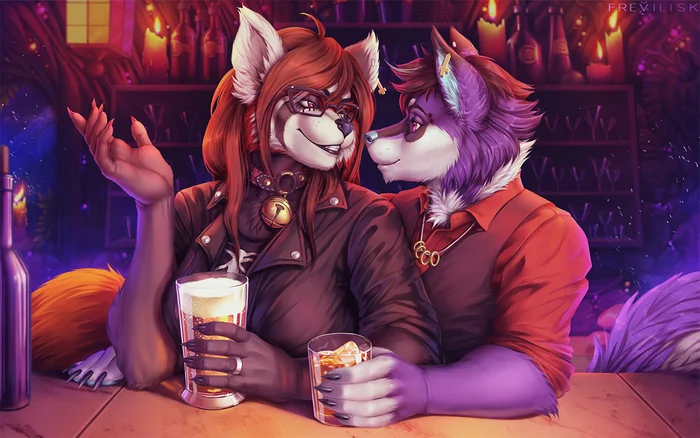 Magic date - Furry, Anthro, Art, Furry canine, Furry red panda, Frevilisk