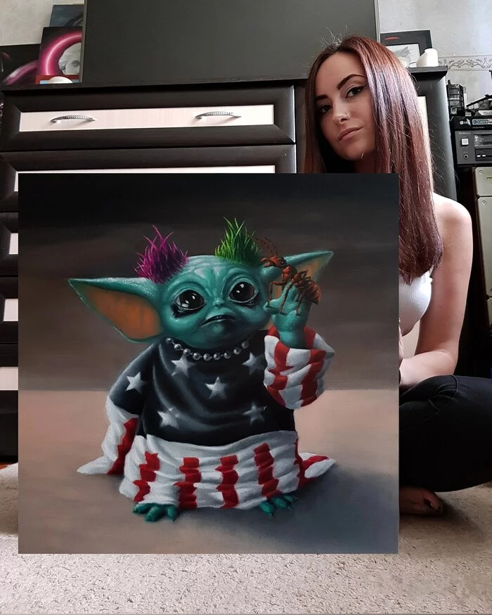 Little firestarter - My, The prodigy, Keith Flint, Yoda, Mandalorian, Star Wars, Grogu, Butter, Oil painting, Art, Canvas, Painting, Painting, Longpost