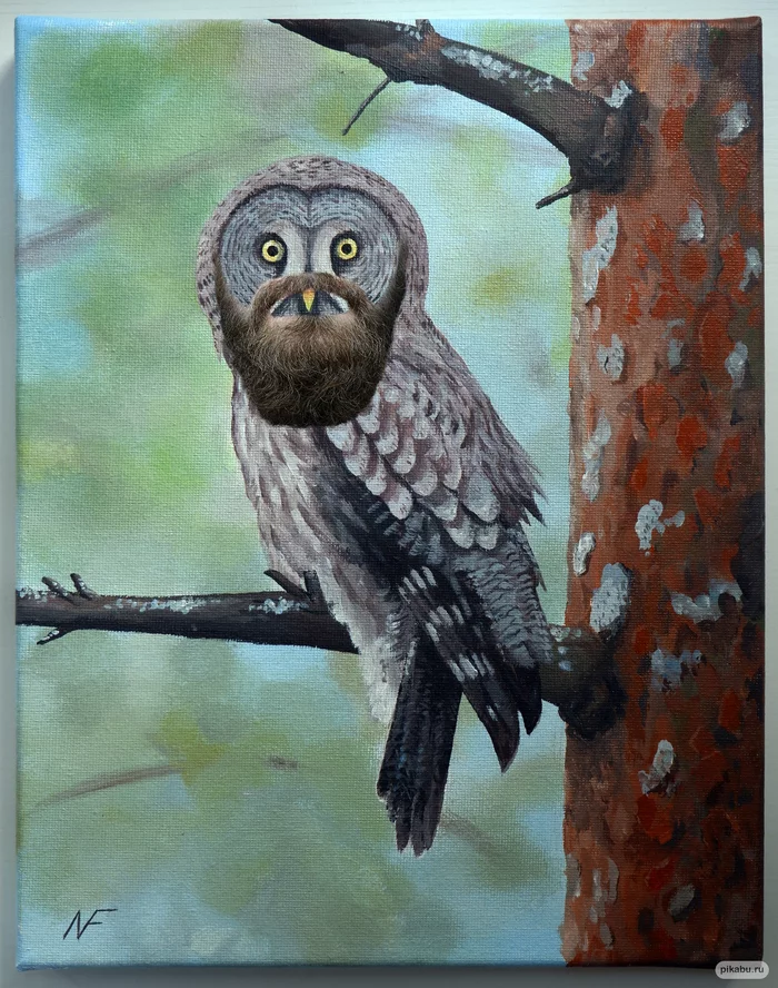 Reply to the post Tawny Owl - My, Painting, Acrylic, Painting, Modern Art, Artist, Painting, Art, Creation, Canvas, Bearded Owl, Owl, Birds, Animalistics, Photoshop, Humor, Reply to post