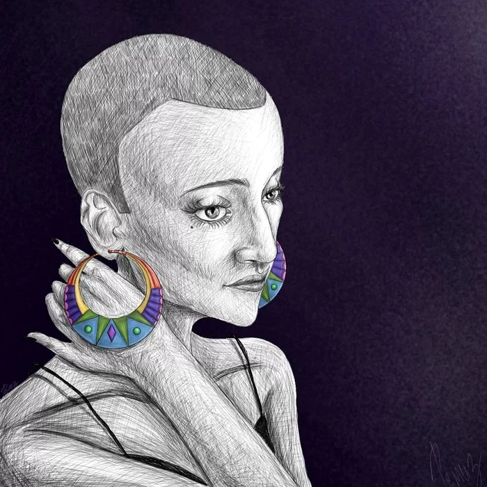 colored earrings - My, Art, Digital drawing, Ibispaint, Portrait