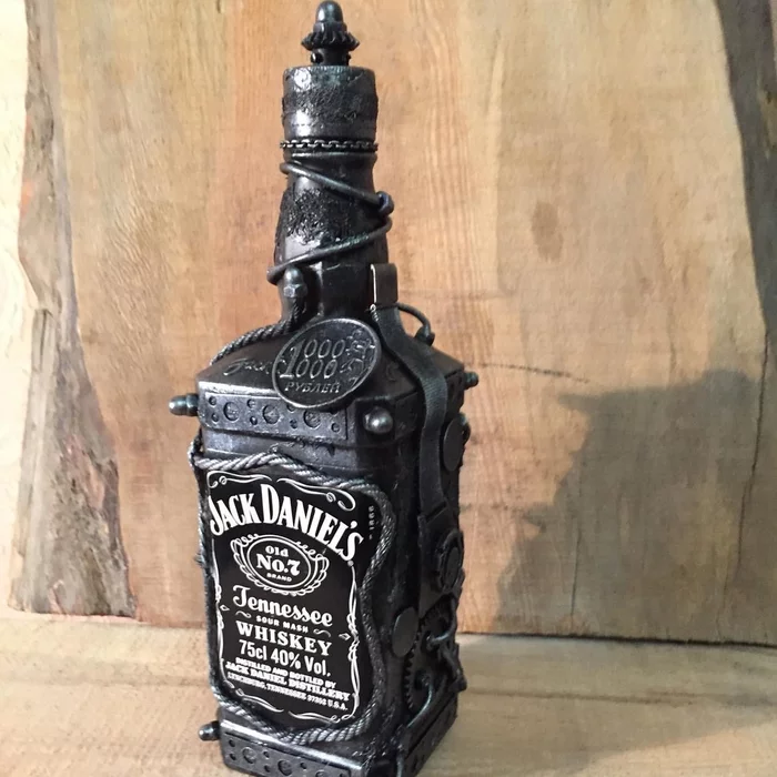 Jack Gift Bottle - My, Alcohol, Handmade, Cool, Bottle, Exclusive, Presents, Steampunk, Dieselpunk, Interesting, Longpost, Creation, Needlework without process