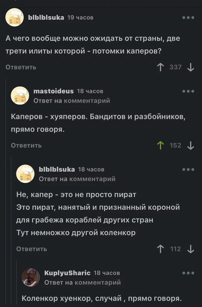 Переводчики с умного на понятный язык - Комментарии на Пикабу, Пираты, Каперы, Скриншот, Мат