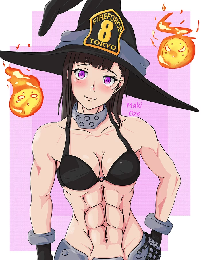 Maki Oze - Enen no shouboutai, Maki oze, Strong girl, Girls, Sports girls, Muscleart, Anime art, Art, Anime, Fitonyashka, Press