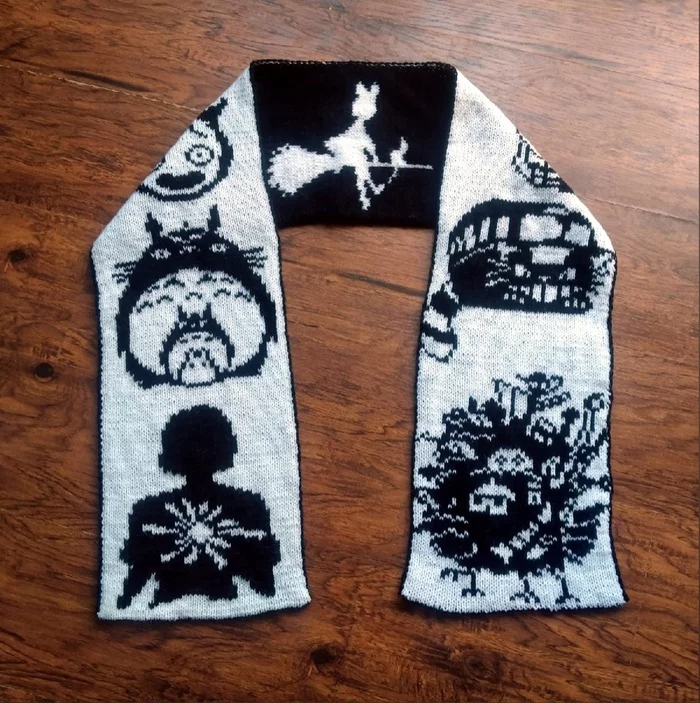 Scarf by Hayao Miyazaki - My, Scarf, Hayao Miyazaki, Needlework without process, Longpost