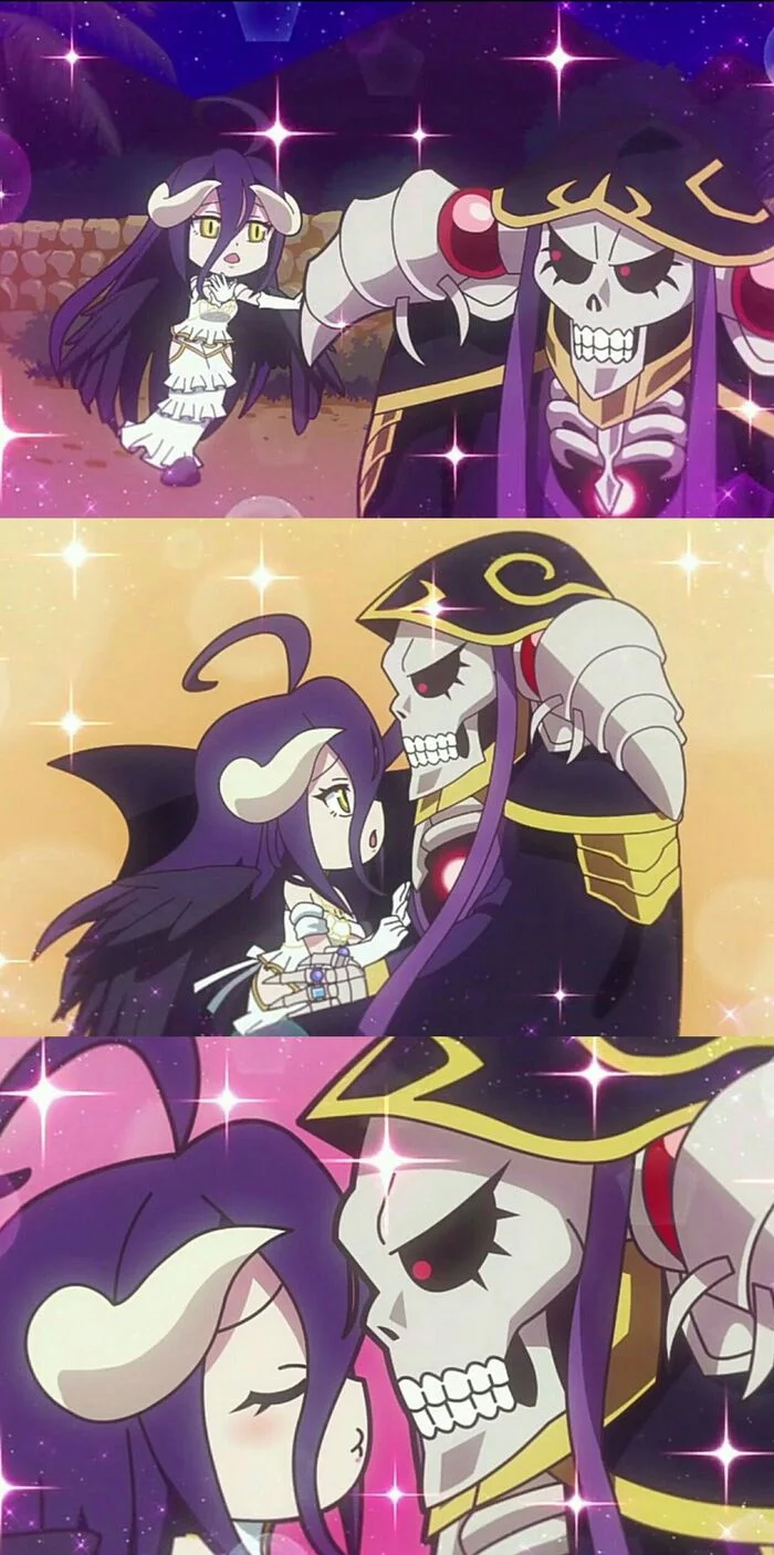 Albedo's dream - Арт, Аниме, Anime Art, Overlord, Ainz Ooal Gown, Albedo, Чиби, Скелет, Суккуб, Девушка с рогами