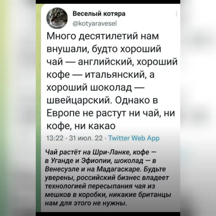 А что нам нужно? - Политика, Россия, Запад, Бизнес, Twitter, Скриншот, Импортозамещение