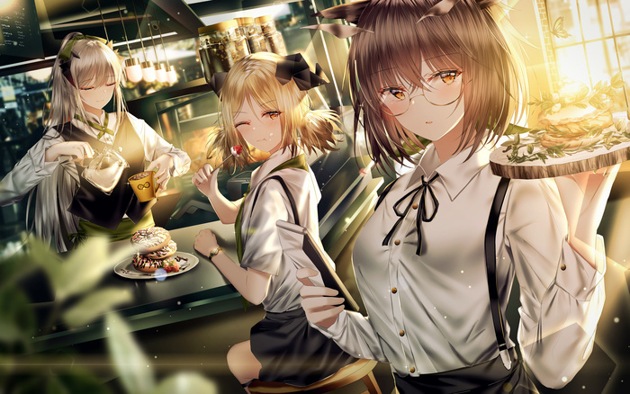 Arknights cafe Anime Art, , Saria, Silence (Arknights), Ifrit (Arknights), Arknights