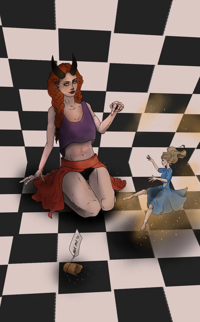 you shouldn't have eaten it - My, Images, Art, Digital drawing, Alice in Wonderland, 2D drawing, Fantasy