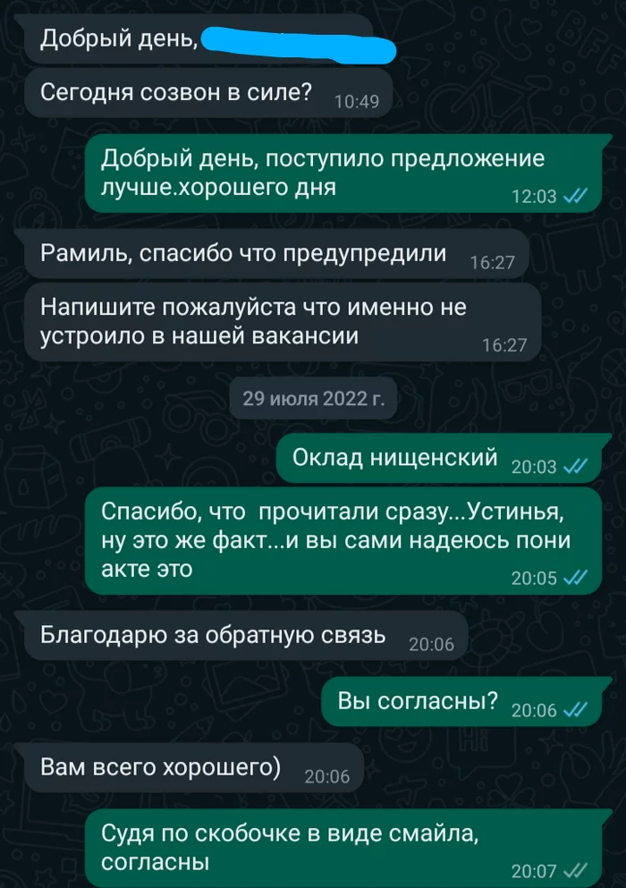 fifishka32's answer in Expectation/reality - My, Expectation and reality, Bosses, Salary, Interview, Work, Relationship, Text, Correspondence, Picture with text, Reply to post, Longpost