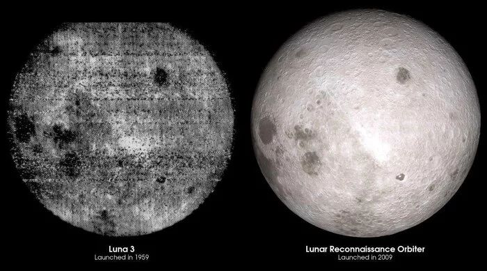 The first photo of the far side of the Moon and the modern image: - moon, Another side of the moon, Planet, Astronomy, Starry sky, Astrophoto, Milky Way, Space, Spacecraft, Lunar, Solar Orbiter