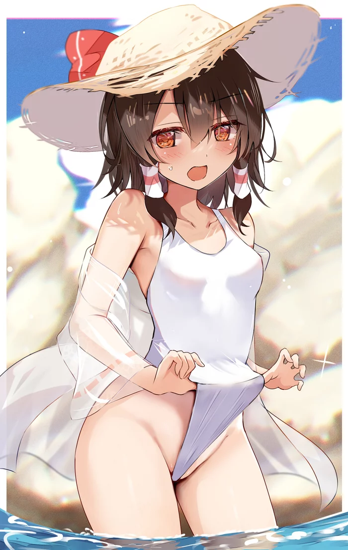 Hakurei Reimu - NSFW, Touhou, Hakurei Reimu, Anime art, Anime, Efe, Swimsuit, Hand-drawn erotica, Erotic