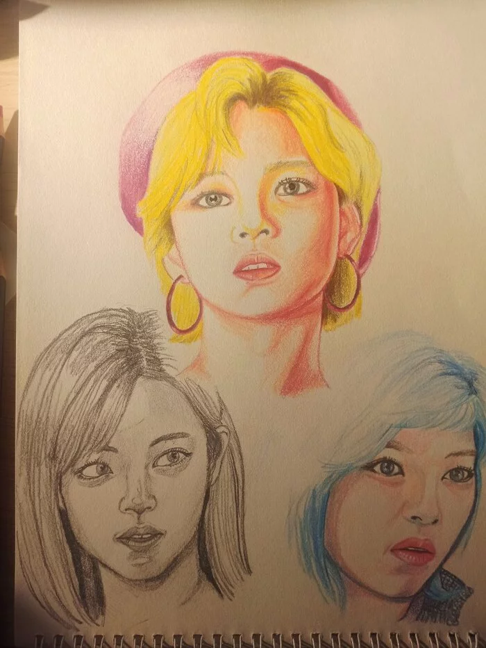 Draw idols - My, Girls, Pencil drawing, Self-taught artist, Idols, Sketch