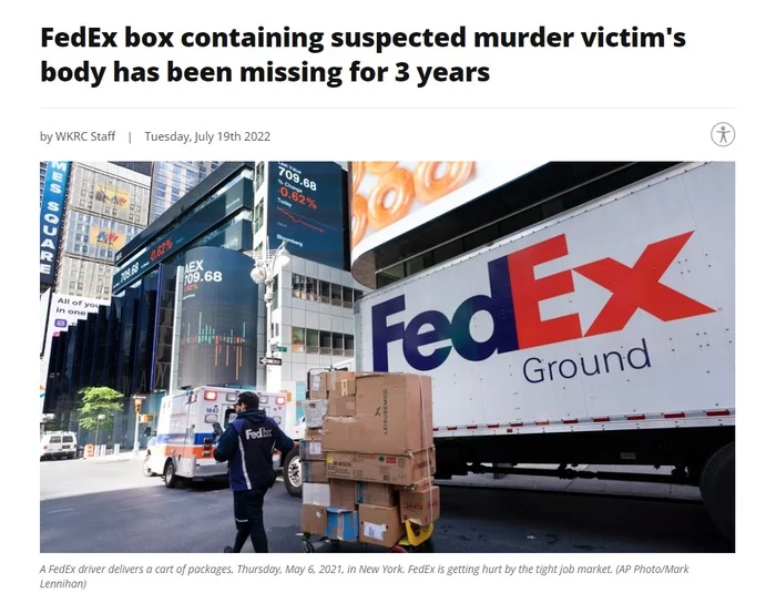 A corpse-traveler has been traveling around the USA for three years - From the network, news, USA, FedEx, Dead body, mail, Screenshot