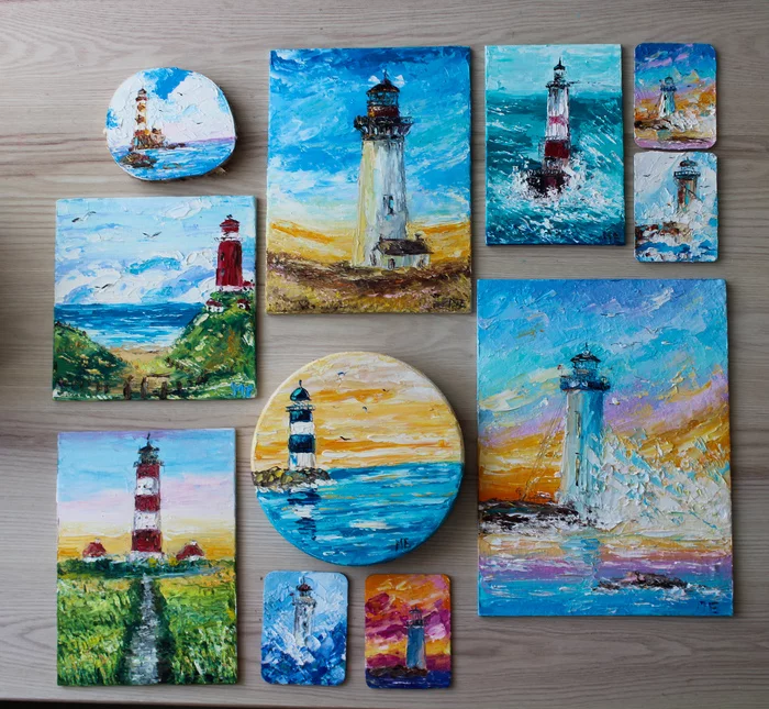 What's your favorite size? - My, Artist, Impressionism, Lighthouse, Painting, Sea, Landscape, Oil painting