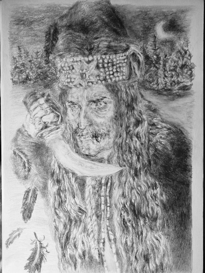 Tepes - My, Drawing, Pencil drawing, Dracula, Vlad the Impaler, Black and white, Longpost