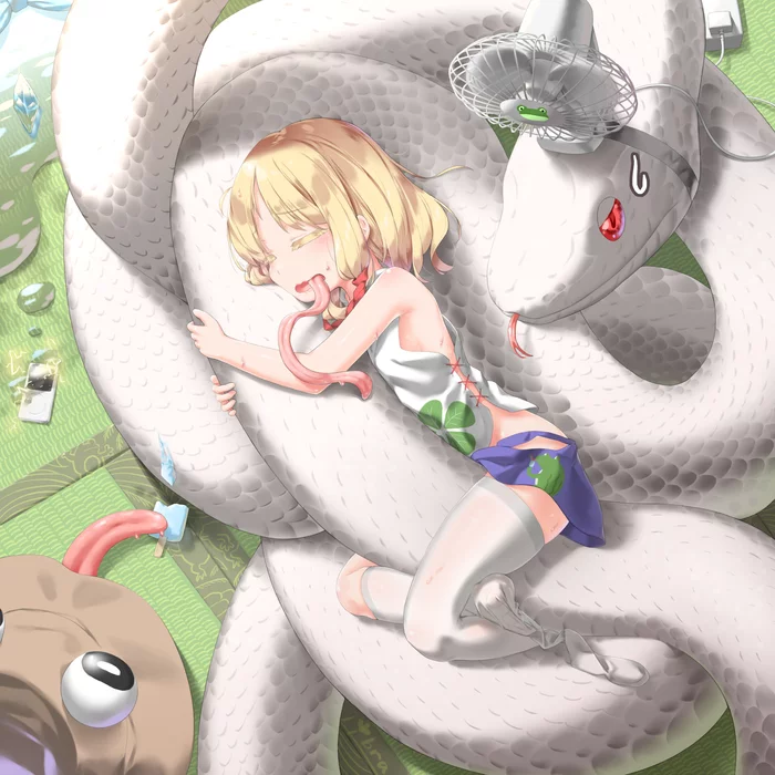 Baldey on a snake - Touhou, Moriya suwako, Anime art, Anime, Loli, Neo libra