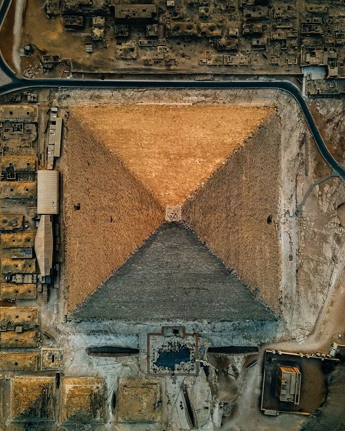 Ancient Egyptian pyramid aerial view (Pyramid of Cheops) - Archeology, Around the world, Scientists, Research, Egypt, Ancient Egypt, Drone, Informative, Professional shooting, Drone, Pyramid, Pyramids of Egypt, Airbrushing, Aerial photography, Longpost