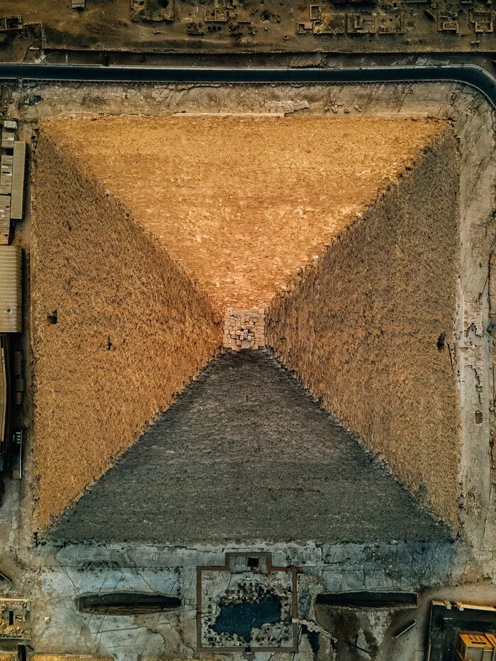 Ancient Egyptian pyramid aerial view (Pyramid of Cheops) - Archeology, Around the world, Scientists, Research, Egypt, Ancient Egypt, Drone, Informative, Professional shooting, Drone, Pyramid, Pyramids of Egypt, Airbrushing, Aerial photography, Longpost