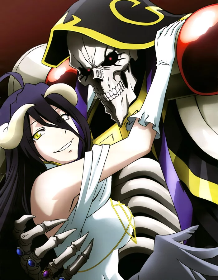 A beautiful couple - Girl with Horns, Succubus, Skeleton, Albedo, Ainz ooal gown, Overlord, Anime art, Anime, Art