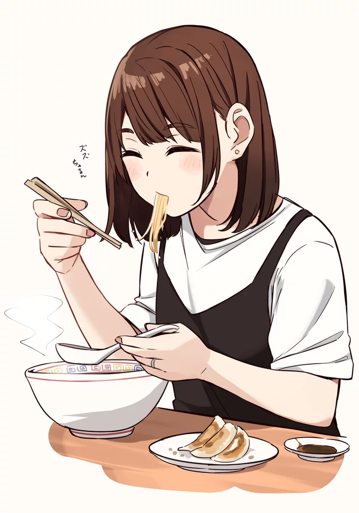 I'll take a portion of noodles. Spicy - Anime, Anime art, Art, Original character, Girls, Noodles