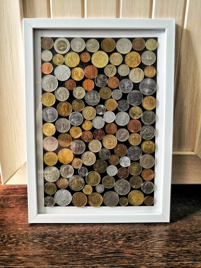 coin panel - My, Panel, Painting, Exposition, Needlework, Needlework without process, Coin, Frame, Longpost