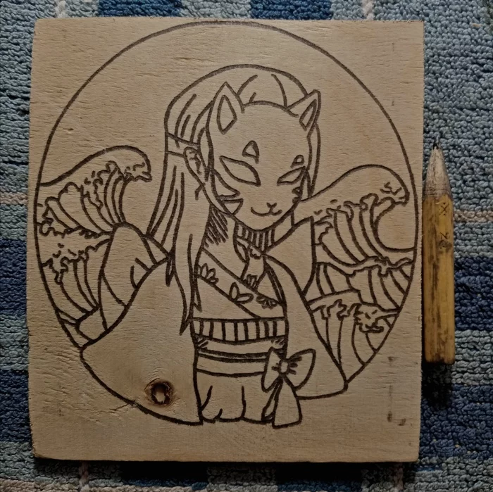 Milota - My, Pyrography, Pencil drawing, Sketch, Sketch, Longpost, Anime