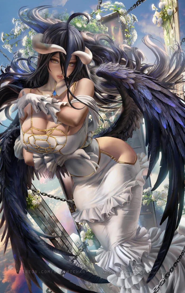 Albedo - NSFW, Overlord, Albedo, Succubus, Girl with Horns, Anime art, Anime, Sakimichan, Art, Erotic, Longpost