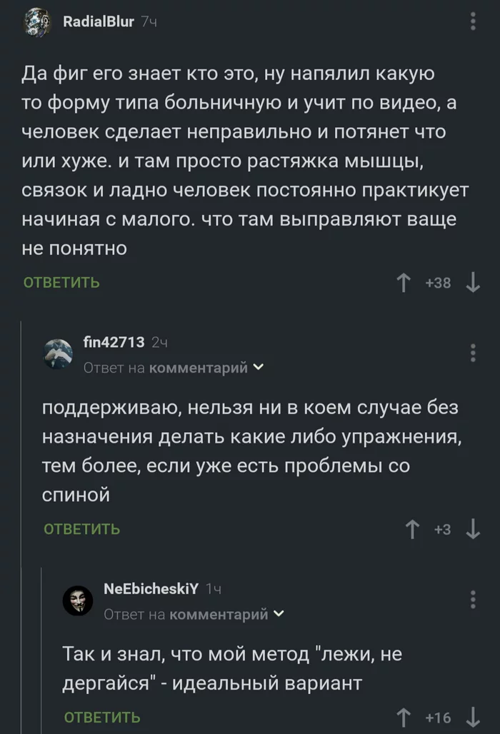 Идеальный вариант при проблемах со спиной - Спина, Упражнения дома, Народная медицина, Юмор, Скриншот, Комментарии, Комментарии на Пикабу