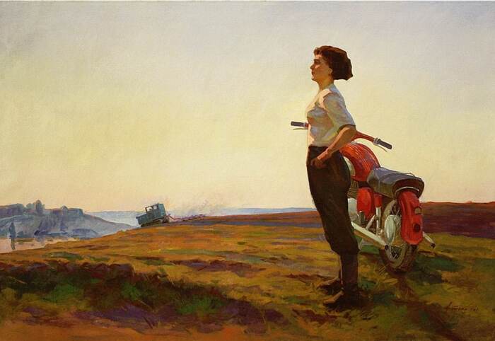 Brigadier - Art, Village, Field, the USSR, Moto, Java, Painting, 70th